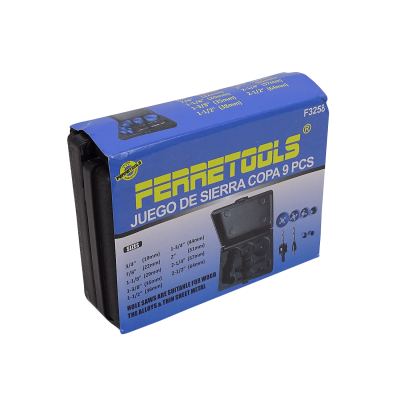 F3258 FERRETOOLS 6-Brocas Corona Madera 19-64mm 3/4-2 1/2pulg Set-9-unidades