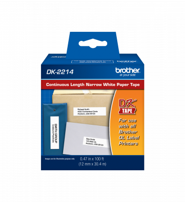 DK2214 BROTHER 12mm x 30,4mt Negro sobre Blanco Rollo-Continuo Autoadhesivo para QL
