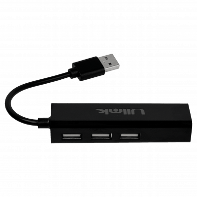 GENLANHUB ULINK Negro Adaptador Hub Multipuerto 1-USB2.0 a 1-LAN-RJ45-Ethernet 10/100Mbps y 3-USB2.0