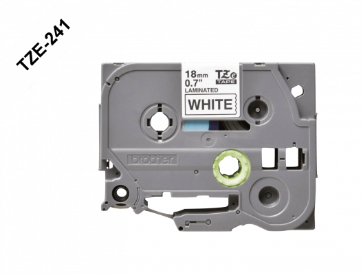 TZE-241 BROTHER Cinta de 18mm Negra sobre Base Blanca de 8 metros para PT-E300VP
