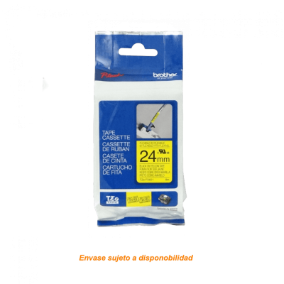 TZE-FX651 BROTHER Flex 24mm Negro en Fondo Amarillo Cinta 8mt p/PT-E550WVP/D600V