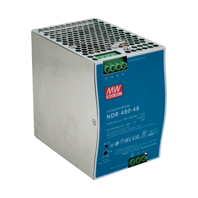 NDR-480-48 Fuente de alimentación MEANWELL riel DIN 48 VCC, 480 W, 10 A, ajustable 48-55 V, ancho 86 mm