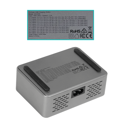 CARGA-330W Central de Carga 330W 4-Puertos-USB-AH 5-20VDC 6-Puertos-USB-CH 3-21VDC Entrada 100-240VAC