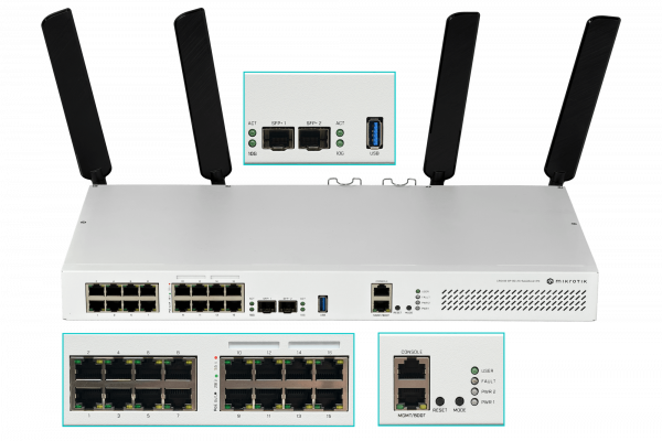 CRS418-8P-8G-2S+5AXQ MIKROTIK WiFi6 17-1000(8-PoE+) 150W 2-SFP+ 5/2,4GHz Entrada USB Capa-2 2-220VAC