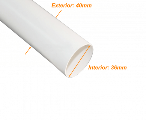 PVC40W-3 Tubo conduit blanco LINKCHI de 3 metros, diámetro 40mm por 1,65mm de pared, PVC exclusivo para corriente débil