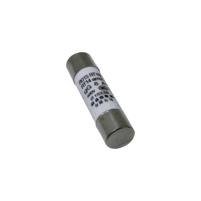 FUSE-6C Cartucho fusible 6A Dimensiones 10x38mm Tensión 500V Poder de corte 50KA Formato cilíndrico Largo 36mm Diámetro 9,5mm