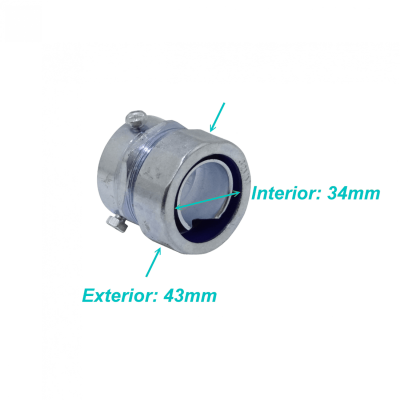 MEMT32 Conector metálico de unión EMT a conducto flexible de 32mm, rango 24-35mm a 24mm