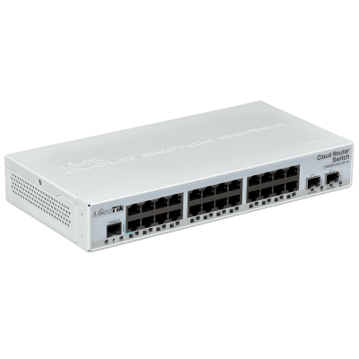 CRS326-24G-2S+IN MIKROTIK Enrutador de Capa 3 y Switch 24 Puertos 1000Base-T 2 Ranuras SFP+ 10G Puerto de Consola Licencia L5 Sobremesa