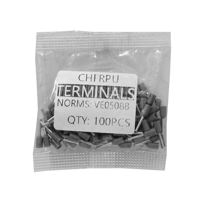 E0508-G Terminales Aislados de Virola para Crimpar, Gris, 0,5mm², 8/14mm, Paquete de 100 unidades, Calibre AWG22