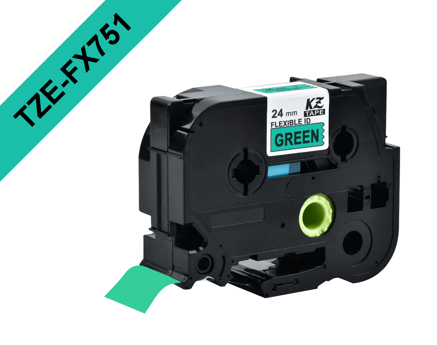 TZE-FX751 BROTHER Cinta flexible de 24mm, impresión negra sobre fondo verde, longitud 8 metros, para equipos PT-E550WVP y D600VP