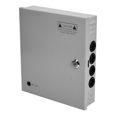 F12-10T Fuente de Alimentación 120W 12VDC 10A 9-Canales Gabinete con Llave Indicador Luminoso 100-240VAC