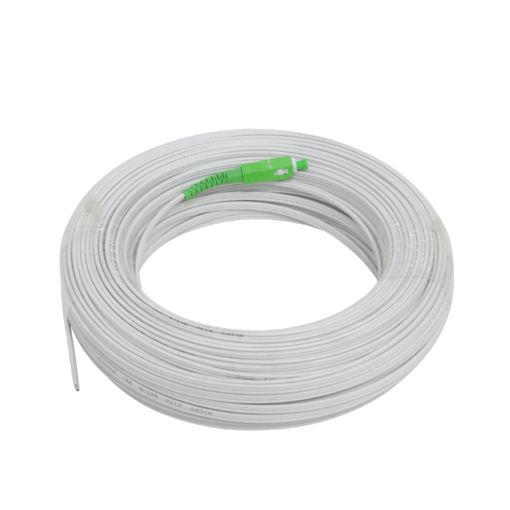 JQSA-50. Pigtail de Fibra Óptica Blanco Puerta-Caída Extensión 50mt Conectoría SC/APC Propagación MonoModo Tipo SM Clasificación G652D