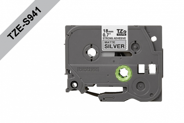 TZE-S941 BROTHER 18mm Negro en Fondo Plateado Cinta 8mt p/PT-E300/E550/D600