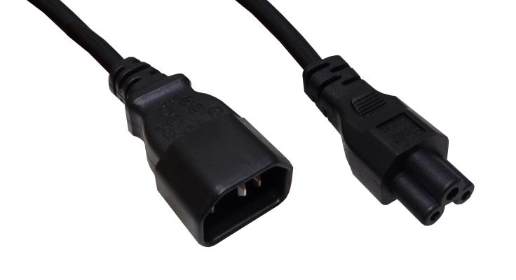 CCMT 1,5mt Negro Trebol-C5-Hembra C14-Macho Cable Poder 6A 3x0,75mm2 150cm