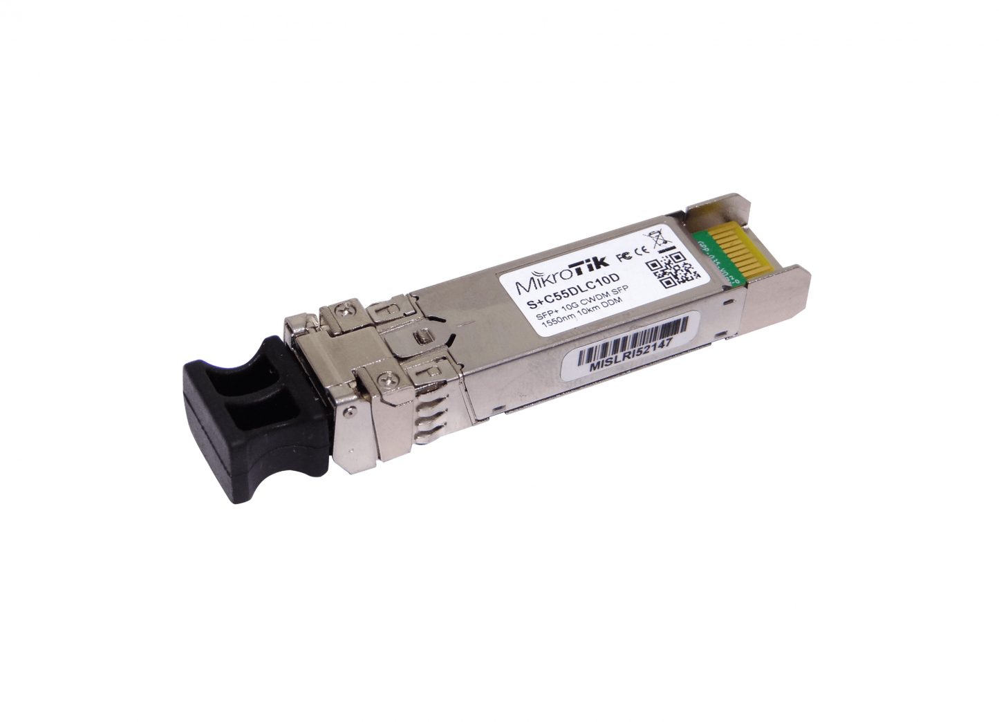 S+C55DLC10D Transceptor MIKROTIK SFP+ 10G monomodo 1550nm para 10km con 2 conectores LC y DDM, compatible con CWDM-MUX8A, unidad individual