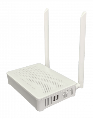 ONU SG8150 con WiFi5 y puerto telefónico RJ11-FXS, compatible XPON, banda dual 2,4/5 GHz, 4 puertos Gigabit, SC/UPC, 2 USB-AH, 2 antenas, requiere alimentación 12 VDC