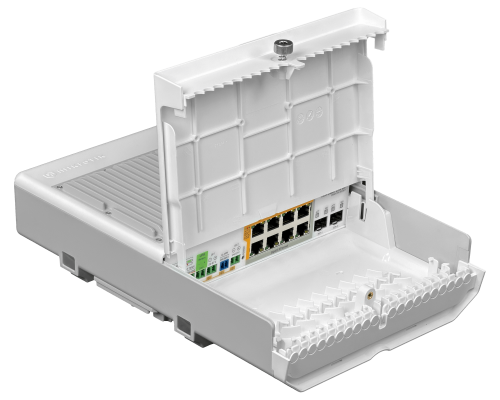 NETPOWER-LITE-8P MIKROTIK 2-SFP+10G 8-1000 PoE-out IP54 SwOS req24-57V UPS-24V inc-TC