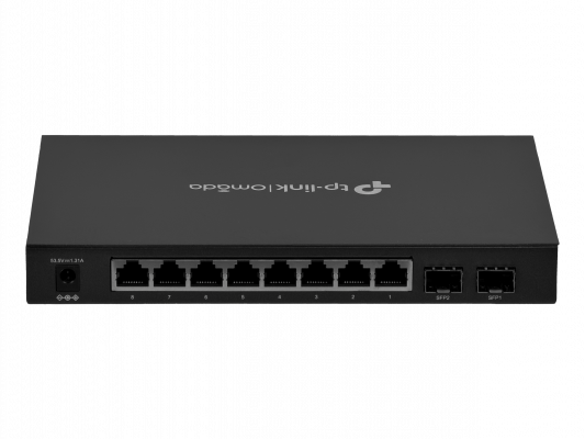 SG2210P TP-LINK Conmutador Inteligente de Escritorio 8 Puertos Gigabit PoE+ 2 Ranuras SFP 53W Totales con Adaptador de 48V Incluido Omada