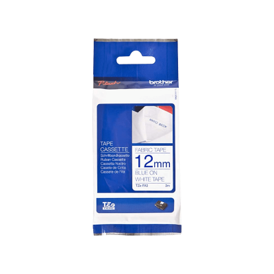 TZE-FA3 BROTHER 12mm Azul Marino sobre Cinta Textil Blanca Termoadhesiva 3m para PT-E300VP/H110