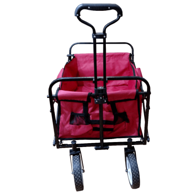 CARRO-4 Carretilla Manual de Arrastre Metálica con Lona Roja Plegable de 4 Ruedas Capacidad 70kg