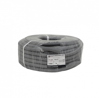 M25-50 Conducto metálico flexible de 25mm de diámetro, rollo de 50 metros, recubrimiento de PVC, medida 3/4 de pulgada, tipo PCFC