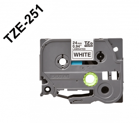 TZE-251 BROTHER 24mm Negro en Fondo Blanco Cinta 8mt p/PT-E550WVP/D600VP/P900W