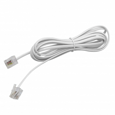 2RJ-2 Cable telefónico blanco de 2 metros, 2 conductores, conectores RJ11 macho a macho, 6 posiciones 2 contactos (6P2C)