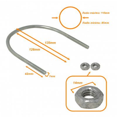 UDN-10 Sujeción para Poste o Tubo con Diámetro de 85-115mm, Incluye 2 Tuercas de 14mm y Requiere Pletina