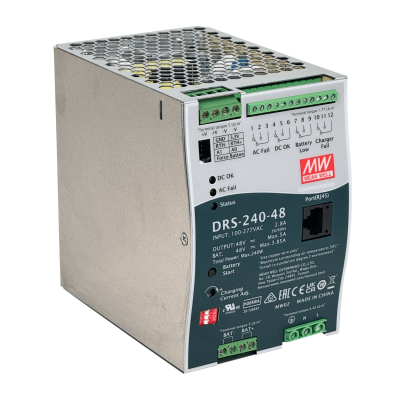 DRS-240-48 MEANWELL Fuente 48VDC 5A 240W 5-50AH RJ45 Ancho-86mm req/100-277V Carril-DIN
