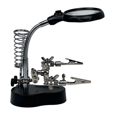CAU-LUPA Tercera Mano Base Soporte Soldador Lupa/3,5X /12X 2-Led Necesita 3-Pila-AAA