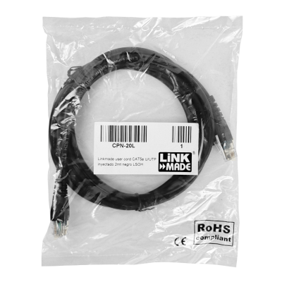 CPN-20L LINKMADE 2 Metros CAT5E NEGRO LSZH Cable de Parcheo Sobremoldeado Multihilo