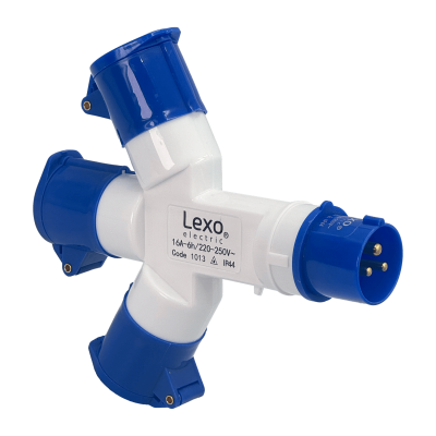 163P LEXO Clavija de Derivación Industrial Triple 1 Macho 3 Hembras 2P+T 16A IP44 250V