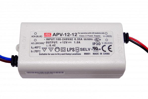 APV-12-12 MEANWELL 12V 12W 1A 100-240VAC Fuente-Poder Plastica IP30 Sellada