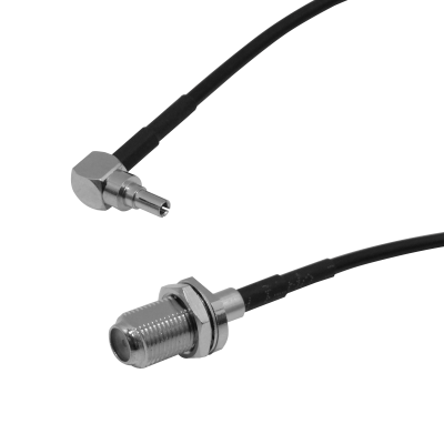 9M1FH-20 Conector CRC9 Macho acodado 90° a Hembra F para cable coaxial RG174 de 20 centímetros