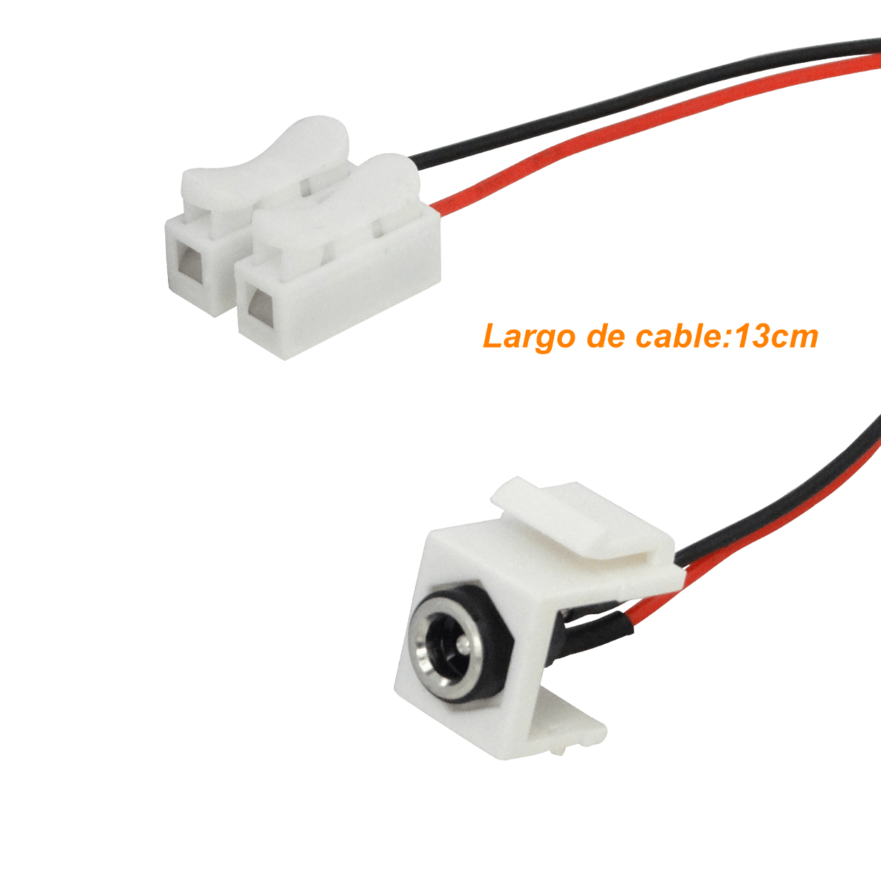 K2155 Conector Keystone hembra 5,5x2,1mm con latiguillos de 13cm y regleta de 2 pines