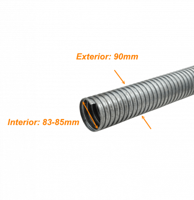 FLEXE90 Totalmente-Metálico 90mm Bobina-15metros Tubo Flexible Conduit Medidas ext/int 90/84mm