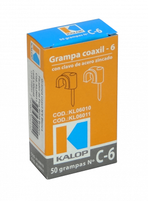 GRAMPA-C6W KALOP 50 unidades C6 Blanca 6x6mm Clavo-15x2mm Galvanizado Fijación para cable coaxial
