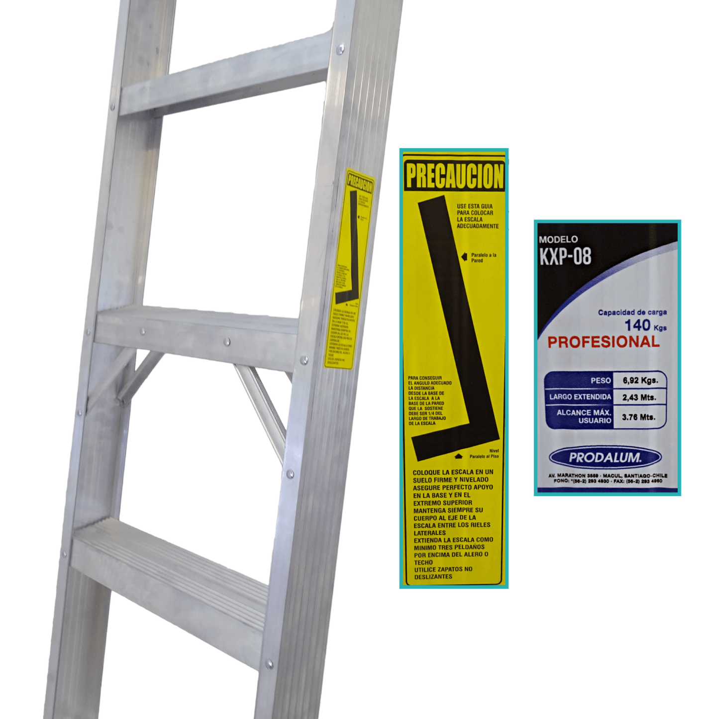 ESLA-408 Escalera recta de aluminio 8 peldaños 2,4 metros Capacidad 140kg
