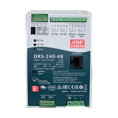 DRS-240-48 MEANWELL Fuente 48VDC 5A 240W 5-50AH RJ45 Ancho-86mm req/100-277V Carril-DIN