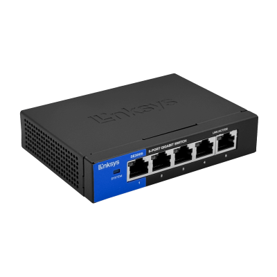 SE3005 LINKSYS Switch de escritorio Gigabit 5 puertos 10/100/1000 no administrable, versión 2, sin soporte para rack