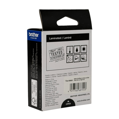 TZE-S951 BROTHER E-P 24mm Negro sobre Plateado Cinta 8 metros para PT-E550WVP/D600VP/P900W