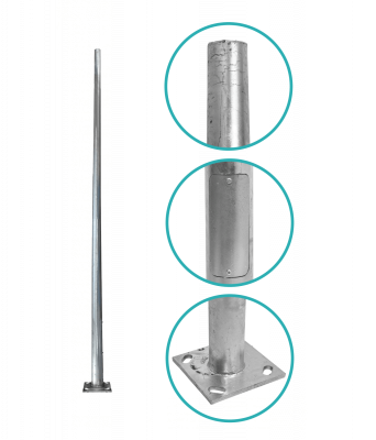POSTEC-3M Columna Troncocónica de 3 metros Espesor 3mm Placa Base 250x250x12mm Sin Canastillo Diámetro Superior 60mm Inferior 120mm