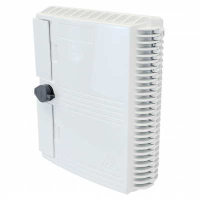 BOX-16 Caja de Fibra Óptica NAP Blanca para 16 Fusiones Rectangulares con 2 Entradas de Estopa, Grado de Protección IP65, Incluye Llave y Requiere Acopladores