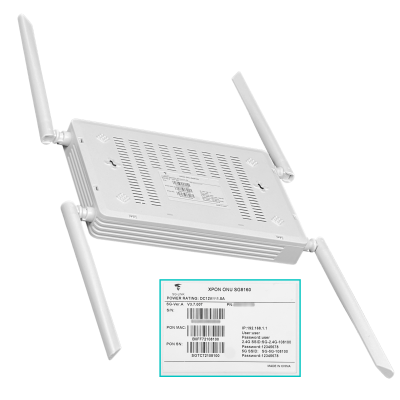 SG8160 ONU WiFi6 necesita-12VDC XPON 4-Puertos-1000 1-RJ11-FXS SC/UPC AX1800 4-antenas-integradas