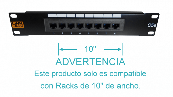 PP508L LINKMADE 8-RJ45 10-PULGADAS 1U CAT5E UTP PANEL DE PARCHEO CERTIFICADO UL