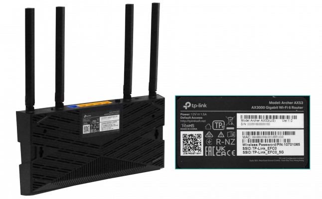 AX53 Router inalámbrico TP-LINK WiFi 6 AX3000, banda dual 5 GHz y 2,4 GHz, velocidad combinada de 3 Gbps, 4 antenas fijas y 4 puertos WAN/LAN de 1000 Mbps