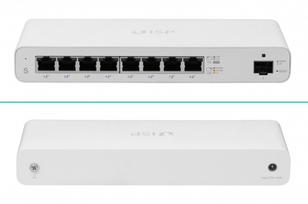 Switch UISP-S Ubiquiti MicroPop con 8 puertos Gigabit PoE Pasivo, 1 puerto SFP, incluye fuente 27V/100W