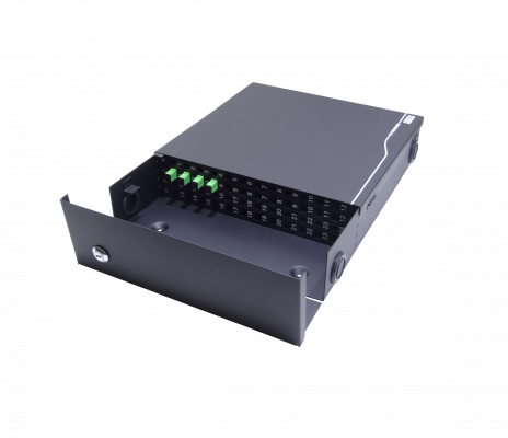 CFM-TFCL Caja Mural Negra para Fibra Óptica 24 Puertos SC/LC y ST/FC 423x325mm con 4 Adaptadores SC/APC
