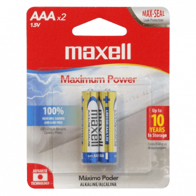AAA-AP MAXELL 2-Baterías-AAA Alcalinas LR03 1.5V 1,5V LR03BP2 Alcalinas Empaque Blíster