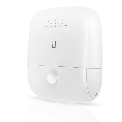 EP-R6 Router de exterior UBIQUITI con regleta de 24V, alimentación PoE pasiva de 24V y 30W, puerto SFP incluido, banda de 5 GHz y alcance de hasta 1000 metros.